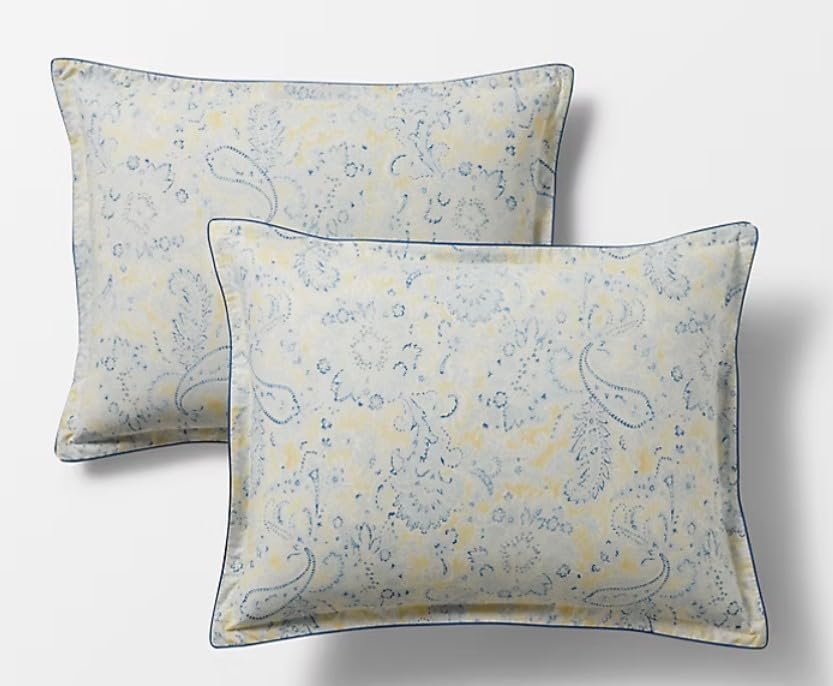 Lauren Ralph Lauren Marisa Full Queen 3 pc Comforter Set Shams Paisley Print Yellow, Blues on White Ground. Reverses to Blue Stripe.