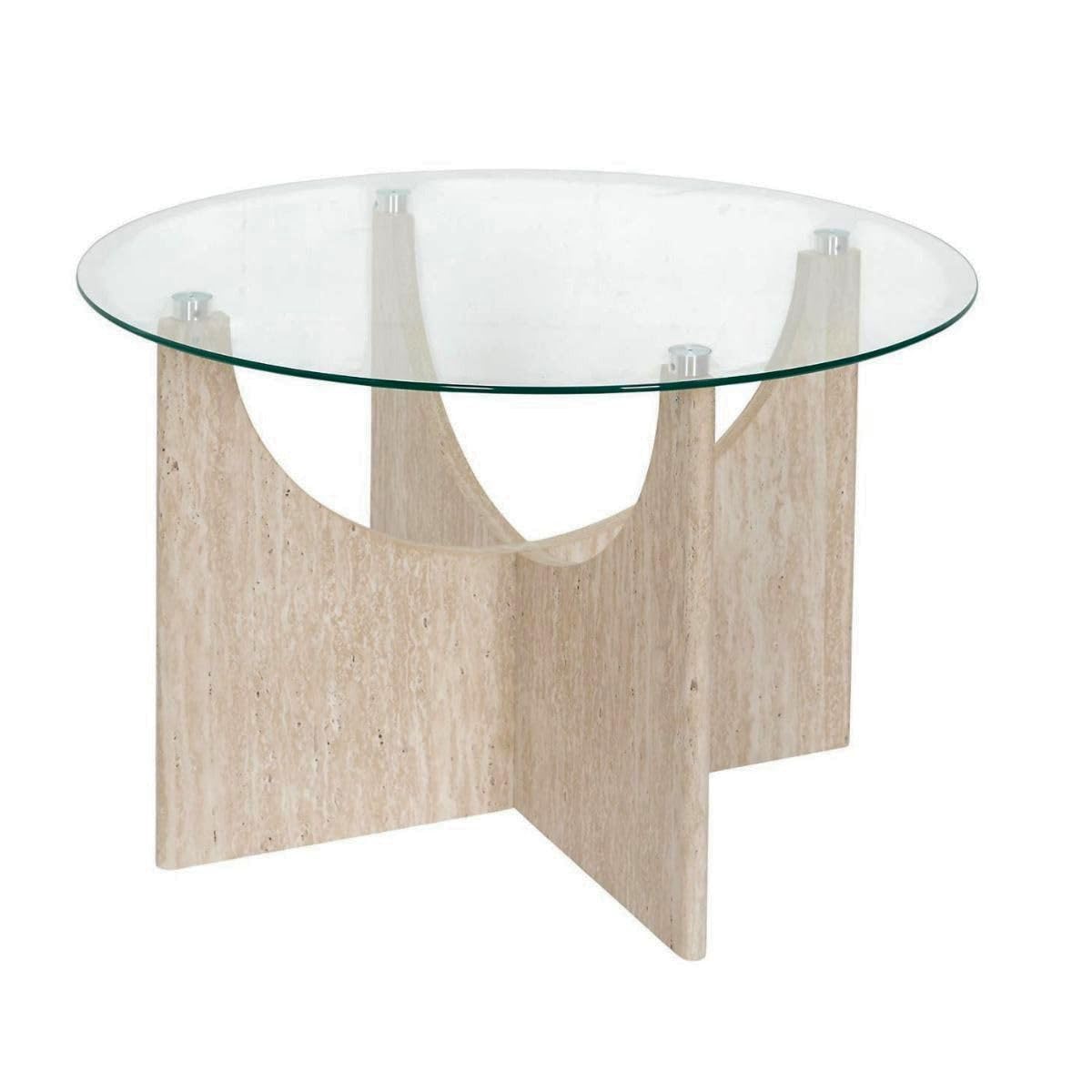 AltoBuy Table Basse Ø70cm Plateau Verre et piétement en MDF Aspect travertin - VERTINA