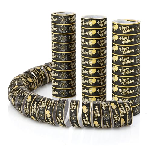 FunX Luftschlangen Geburtstag 3er Pack - Gold Schwarze Party Deko und Tischdeko für Mann oder Frau - Ideal für den Geburtstagstisch (Happy Birthday)