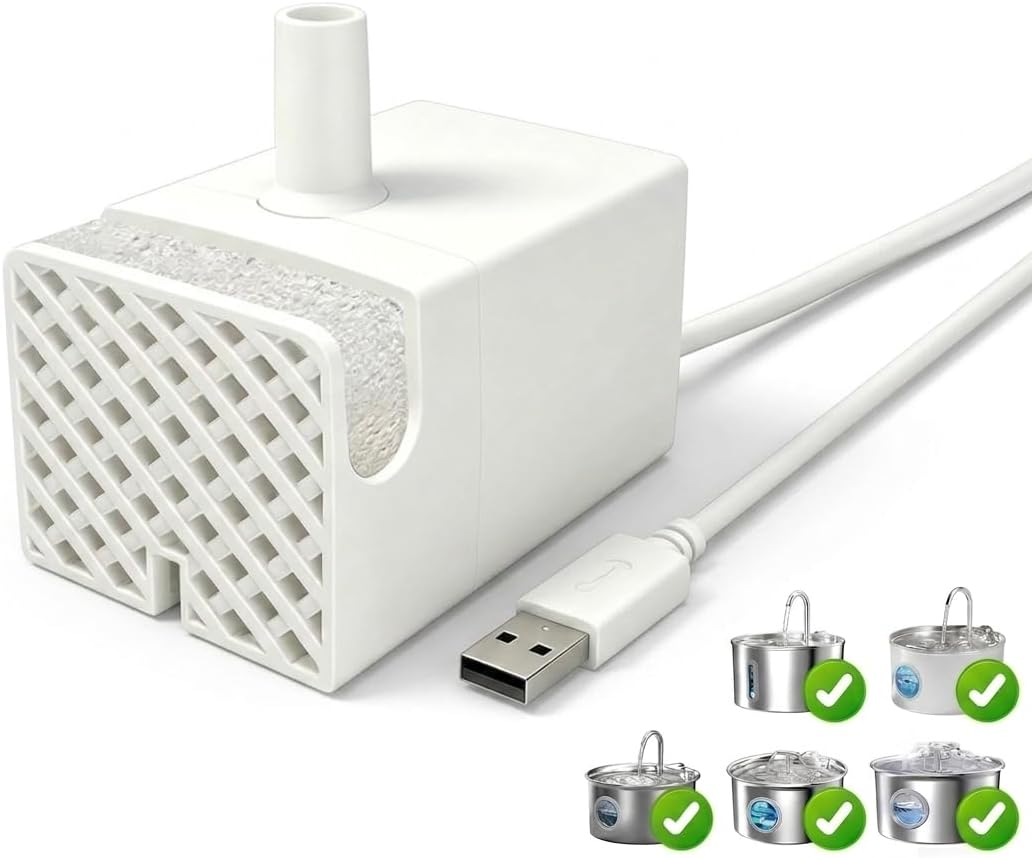 Cat Water Fountain Pump Replacement, JY-830 Submersible Pet Fountain Pump with LED Light, IP68 Waterproof Quiet Water Pump for Stainless Steel Cat Dog Drinking Fountains, Easy to Install and Clean image 4