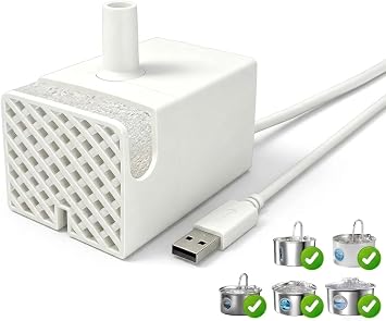 Cat Water Fountain Pump Replacement, JY-830 Submersible Pet Fountain Pump with LED Light, IP68 Waterproof Quiet Water Pump for Stainless Steel Cat Dog Drinking Fountains, Easy to Install and Clean