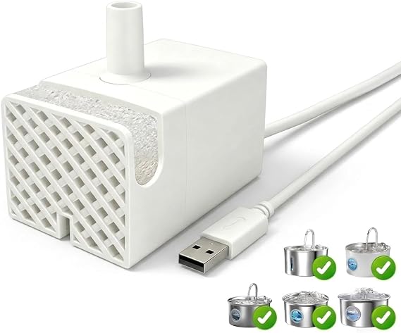Cat Water Fountain Pump Replacement, JY-830 Submersible Pet Fountain Pump with LED Light, IP68 Waterproof Quiet Water Pump for Stainless Steel Cat Dog Drinking Fountains, Easy to Install and Clean