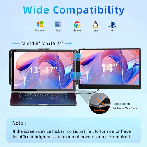 Image of Laptop Screen Extender Travel Monitor - 14 inch Dual Portable Monitor IPS FHD 1080P Travel Work Extra Screen Plug n Paly USB-C HDMI Port Compatible with Wins Mac Chrome Dex Fits 13-17 inch Laptops