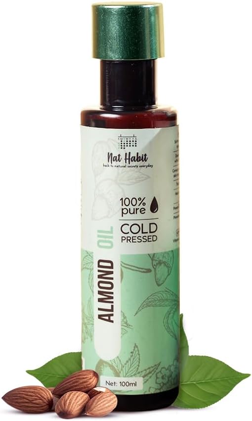 Nat Habit - Back To Natural Secrets Everyday Cold Pressed 100% Pure Sweet Almond (Badam) Oil for Skin & Hair of High Grade Sweet Almond, 100ml