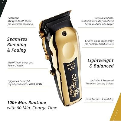 Wahl Professional 5 Star Cordless Magic Clip Gold ، قفاز شعر عالي الأداء مع 100 + Minute Run Time ، ليثيوم أيون ، ذهبي