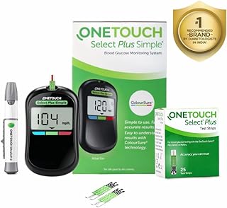 OneTouch Select Plus Simple Glucometer Machine with 10+25 Test Strips | Accurate Testing Of Blood Sugar Levels At Home | Global Iconic Brand | Includes 10 Sterile Lancets + 1 Lancing Device