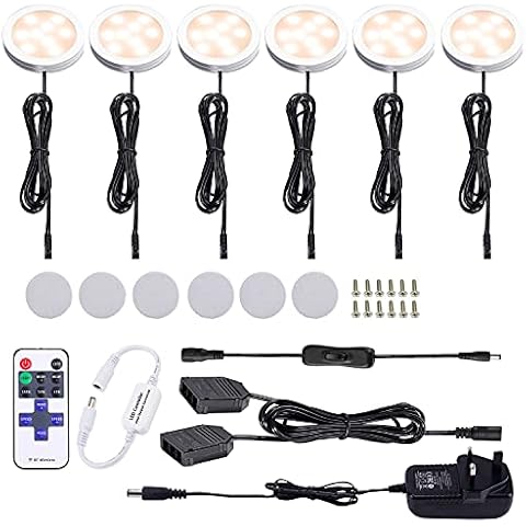 AIBOO Linkable Under Cabinet LED Lighting 12V Dimmable Puck Lights Hardwired with Wireless RF Remote Control for Kitchen Mood Lighting(Warm White 2700K) Cover