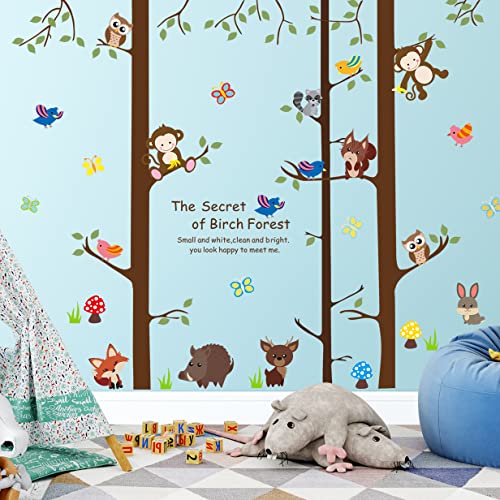 Amaonm Removable Brown Trees And Green Leaves Wall Sticker Murals Diy Peel And Stick Cute Cartoon Anaimals Fox Monkey Owl Bird Wall Decal Decor For Baby Nursery Room Kids Boys Bedroom Classroom Playroom Decoration #TOP21