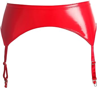Shiny Leather Mid-Waist Metallic Color Garter Belt