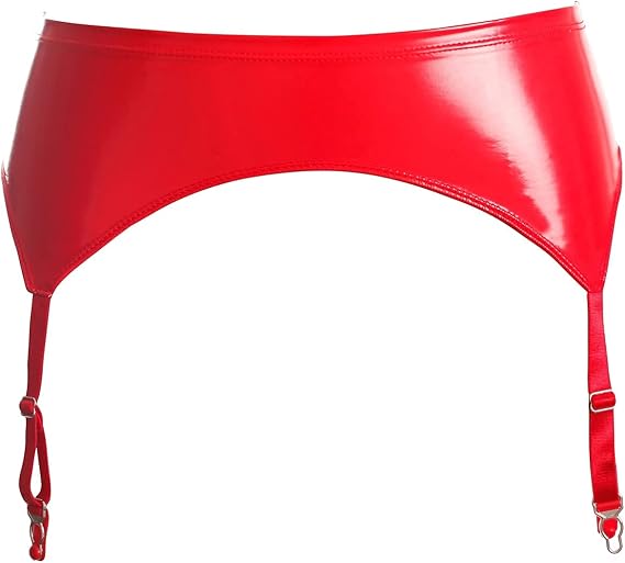 Shiny Leather Mid-Waist Metallic Color Garter Belt