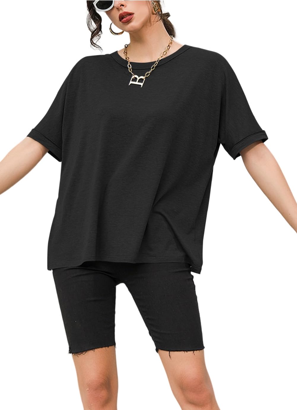 Suncife Damen-T-Shirt, übergroß, lockere Passform, Sommer, kurzärmelig, Oversize-T-Shirt