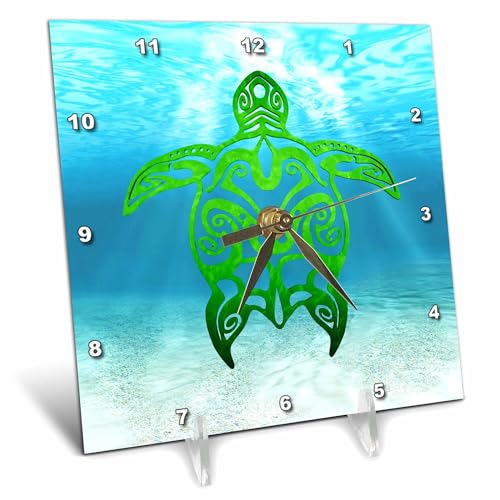 3dRose 6x6 Desk Clock - Polynesian Inspired Tribal Turtle Underwater. Creative Studios - Tribal Turtles