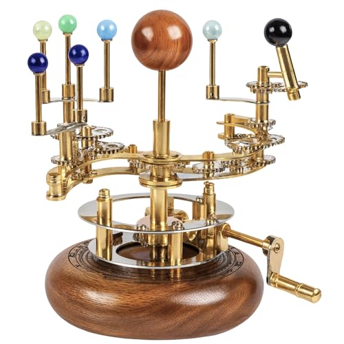 Brass Orrery Solar System Model Functional Planetarium with Wooden Base Full 7-Planet Gear Mechanism Steampunk Decor, Educational Gift, Astronomy Collectible