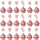 MOTIBACK Tortendeko Set 32 Stück - Niedliche Cartoon Bären Cake Topper & Tortenaufleger für Kindergeburtstag | Baby Shower Deko, Kuchen Deko für Jungen & Mädchen (Rosa)