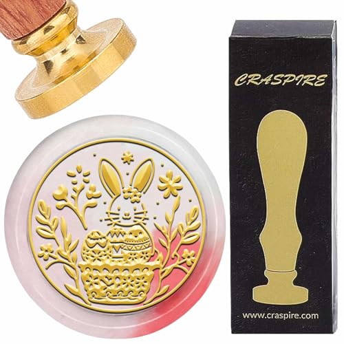 CRASPIRE Easter Wax Seal Stamp Bunny Wax Stamps 25mm Retro Holiday Rabbit Removable Golden Brass Sealing Stamp Head with Rosewood Handle for Party Cards Envelope Greeting Letter Invitations Wrapping