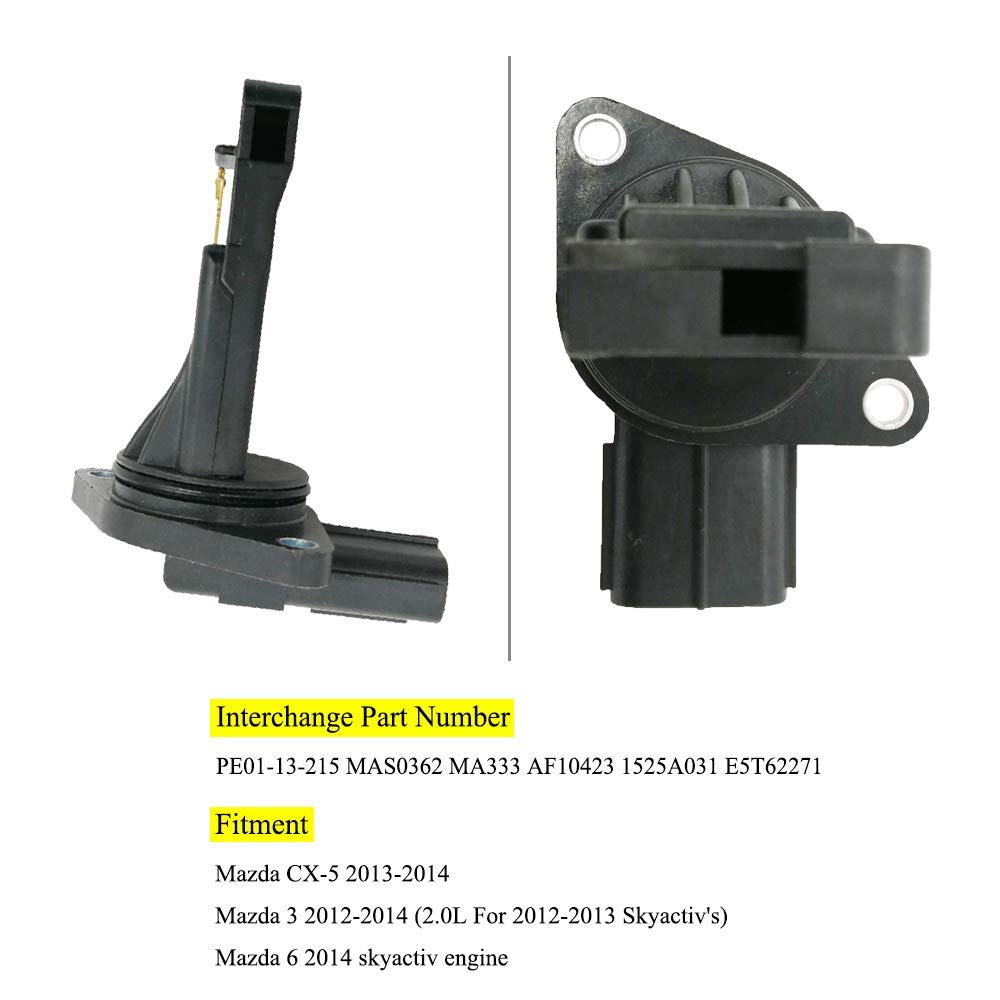 Amrxuts PE01-13-215 Mass Air Flow (MAF) Sensor for 2012-2018 Mazda 3, 2013-2021 Mazda CX-5, 2016-2018 Mazda CX-3, 2016-2021 Mazda CX-9, E5T62271, PE0113215