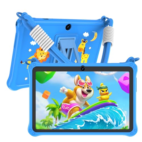 GOZZGEAR Android 13 Kids Tablets 7 inch for Toddler, Parental Control, Free Kids APP, 32GB, Expandable 512GB, 3500Mah, WiFi Dual Camera with Eye Protection, Blue