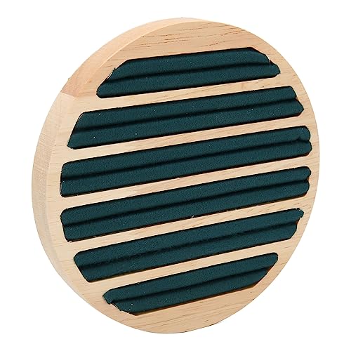 Porte-bijoux, Présentoir de bagues en bambou, polyvalent, 6 fentes de bureau, Porte-bijoux en bois à 6 fentes de forme ronde pour bagues et boucles d'oreilles, Porte-bijoux en flanelle verte