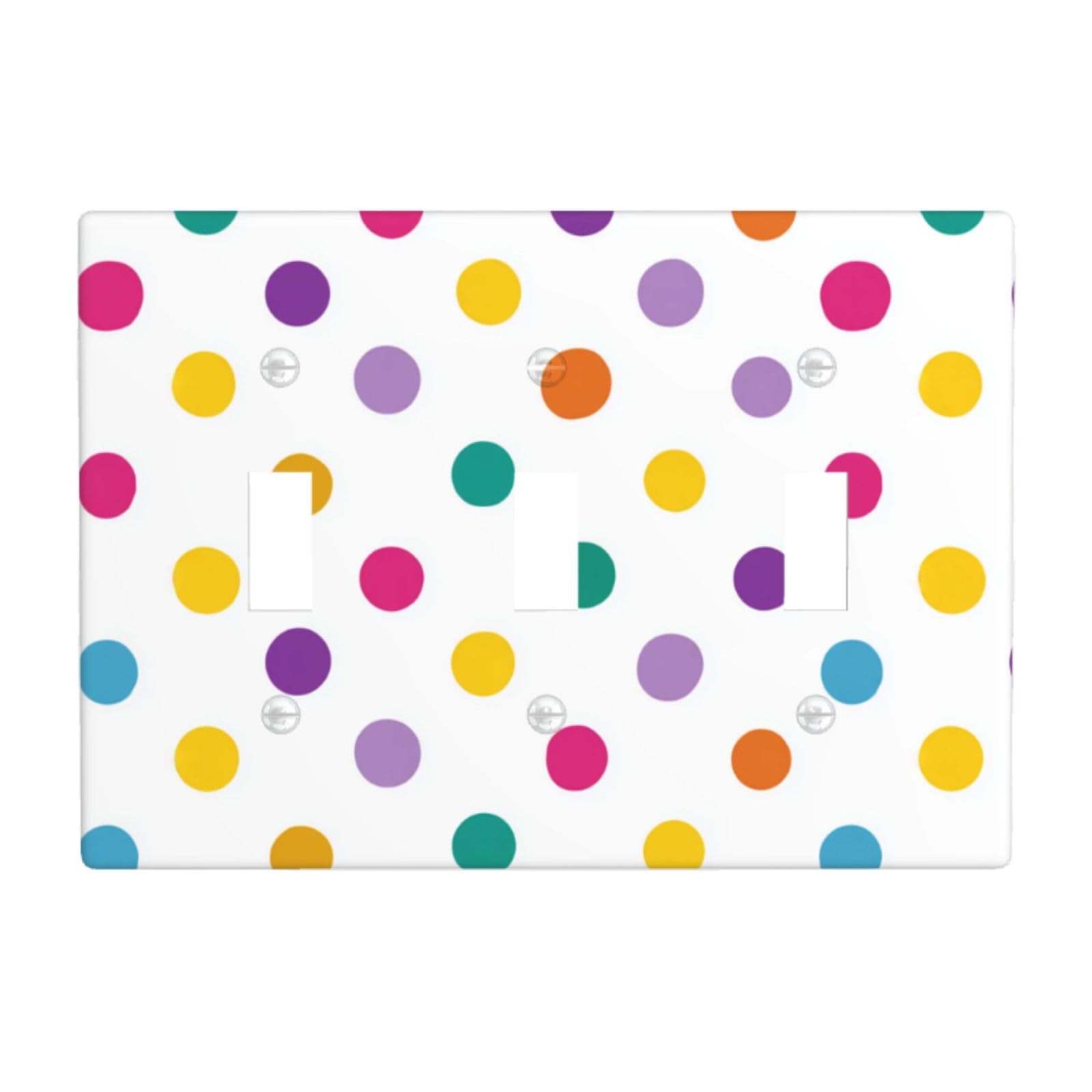 Colorful Polka Dots On White Light Switch Covers 3 Gang Triple Toggle Wall Plate Switchplate Electrical Faceplate for Bathroom Kitchen Bedroom Decor