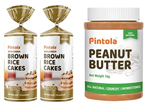 Image of Pintola All Natural Peanut Butter (Crunchy) (1 kg) (Unsweetened, Non-GMO, Gluten Free, Vegan) + Pintola Organic Wholegrain Brown Rice Cakes (All Natural, Unsalted) (Pack of 2)