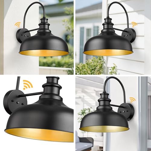 Bestshared 16 Inch Dome Large Dusk to Dawn Sensor Outdoor Barn Light Farmhouse Outdoor Wall Sconce Industrial Exterior Wall Lighting Fixture, Outside Lantern Garage Lamp(Black+ Gold, 16” Dome-2Pack) by Bestshared - Image 9