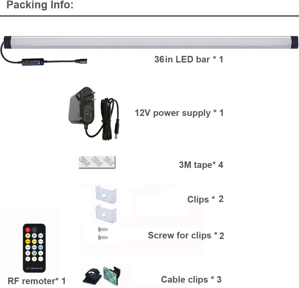 Dimmable Under Cabinet Lighting, Color Temperature Changing LED Light Bar, Daylight to Warm White Lights, Remote Control Lamp for Desk, Counter, Closet, Room, Shelf (36 Inch)