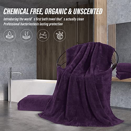 Moonqueen 2 Pack Premium Bath Towel Set - Quick Drying - Microfiber Coral Velvet Highly Absorbent Towels - Multipurpose Use As Bath Fitness, Bathroom, Shower, Sports, Yoga Towel (Grape Purple) #TOP4