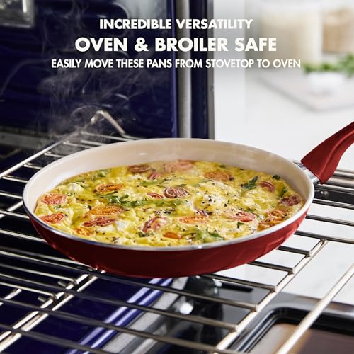 Image of GreenPan Rio Healthy Ceramic Nonstick 8 inch Frying Pan Skillet and Silicone Spatula Set, Soft Grip Handle, Breaktfast Meal Set, PFAS-Free, Dishwasher Safe, Oven Safe, Red