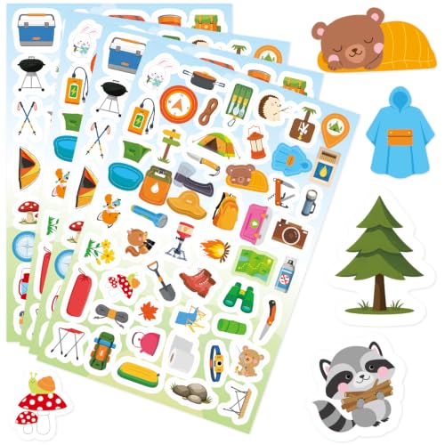Fancy Land 525 Pcs Camping Stickers 10 Sheets Nature Travel Outdoor Adventure Themed Summer Camp Stickers for Scrapbooking Camping Party Favors Decorations