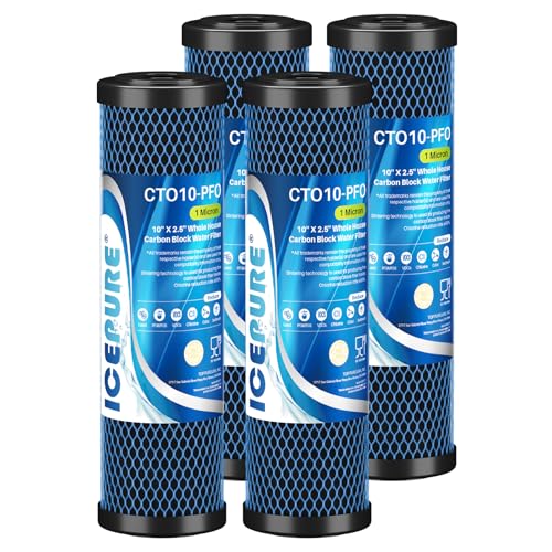 Image of ICEPURE 1 Micron 10 inch x 2.5 inch Whole House PFOA /PFOS Carbon Water Filter Cartridge Replacement for DuPont WFPFC8002, WFPFC9001, SCWH-5, WHCF-WHWC, FXWTC, CBC-10, RO Unit, Pack of 4