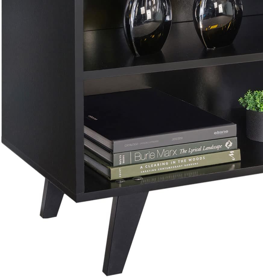 Madesa TV Stand Entertainment Center with 4 Shelves and Cable Management for 50, 55 Inch Media Storage Living Room and Bedroom Modern Wooden Television Media Console - Black