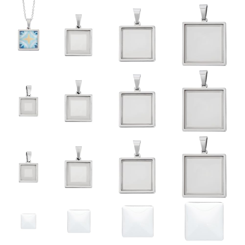 Cabochons carrés en acier inoxydable UNICRAFTALE 10-25mm avec verre