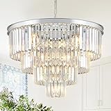 CATINER Modern Chrome Crystal Chandeliers 24” Luxury Chandeliers 4-Tier 12 Lights K9 Crystal Round Ceiling Pendant Light Fixture Contemporary for Living Dining Room Foyer Staircase Bedroom