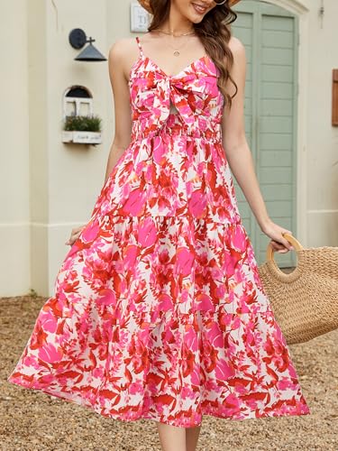 Image of Gardenwed Women's Floral Print Maxi Dress,Twisted V Neck Sleeveless Long Summer Dress