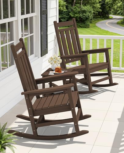 Image of KINGYES Oversized Outdoor Rocking Chair, HDPE Patio Rockers, Coffee