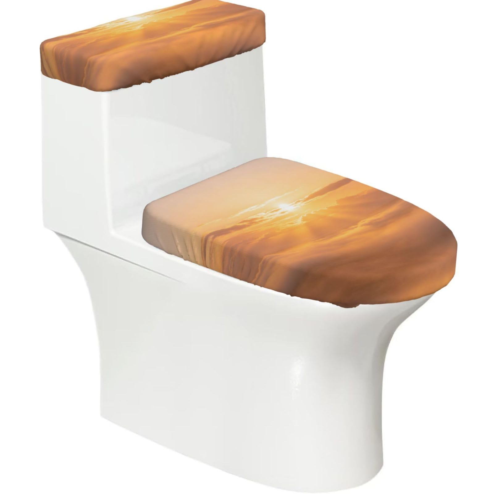 Cntdbu Black Gold Orange Fade Elastic Toilet Cover Set Of 2-Stretchy Lid And Tank Covers For Bathroom, Soft Washable U Shape Toilet Decor