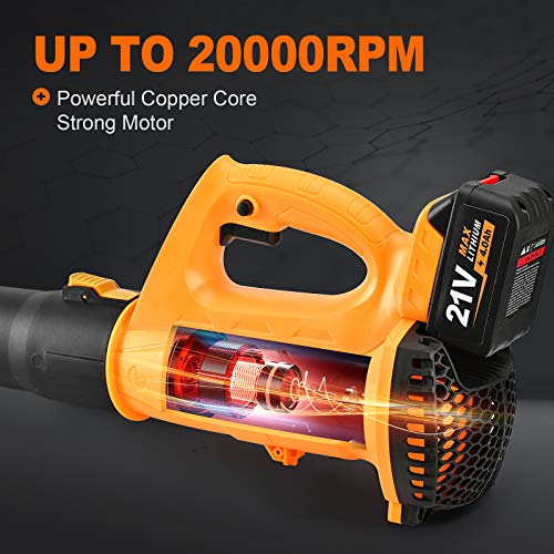 SALEM MASTER Cordless Leaf Blower - 318 CFM 250 MPH 6-Speed Electric with 21V 4.0Ah Lithium Blower, Lightweight Leaf Blower for Patio, Lawn, Garden and Work Around House (Battery and Charger Included)