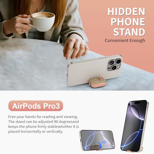 Image of for AirPods Pro 3 Case with Lock & Phone Stand,Cute Floral Pattern Style | PC & TPU Dual Layer Protective Cover with Keychain & Cleaner Pen for Apple AirPod Pro 3rd Generation Women (Leopard Print)