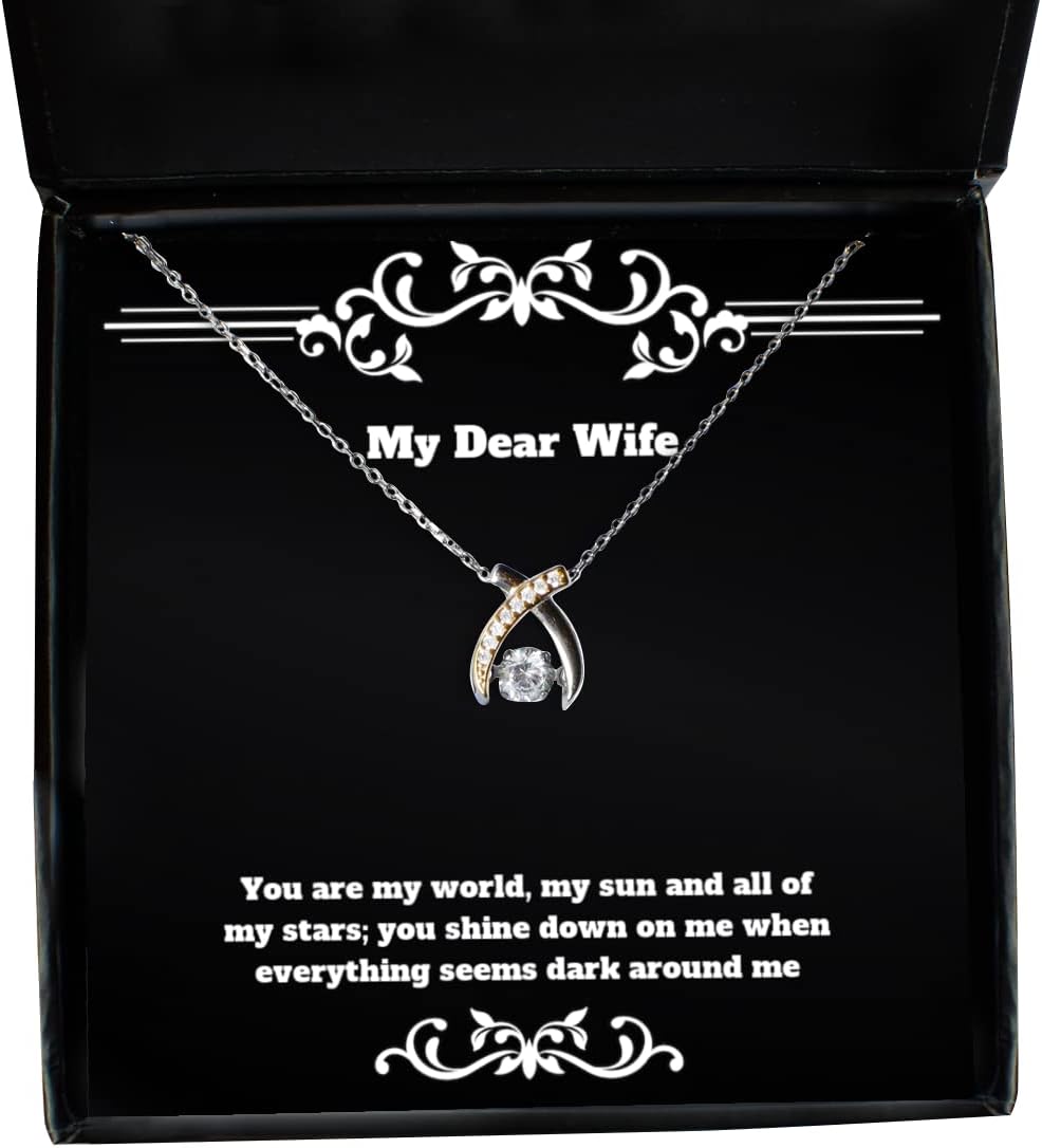 New Wife, You are My World, My Sun and All of My Stars; You Shine Down on me When, Wife Wishbone Dancing Necklace from Husband