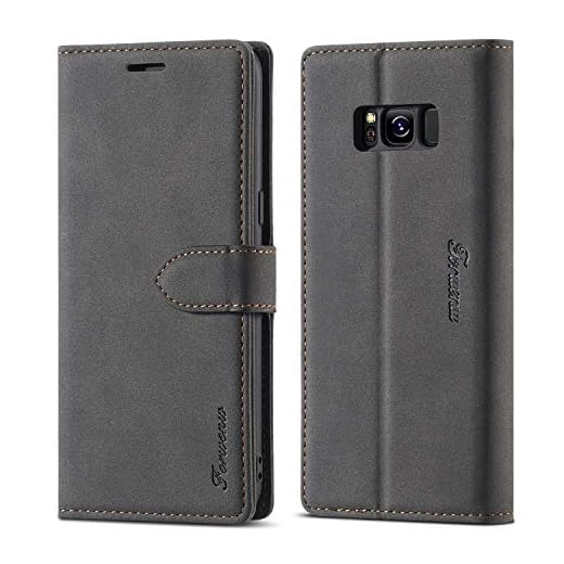 Flip Fodraler Plånbok Fodral Telefon Skydd för Samsung Galaxy S8 Matt Magnetiskt Horisontellt Flip Läderfodral med hållare & Kortplatser och fotoram Skyddskal Telefon Flip Cover Case (Color : BLACK)