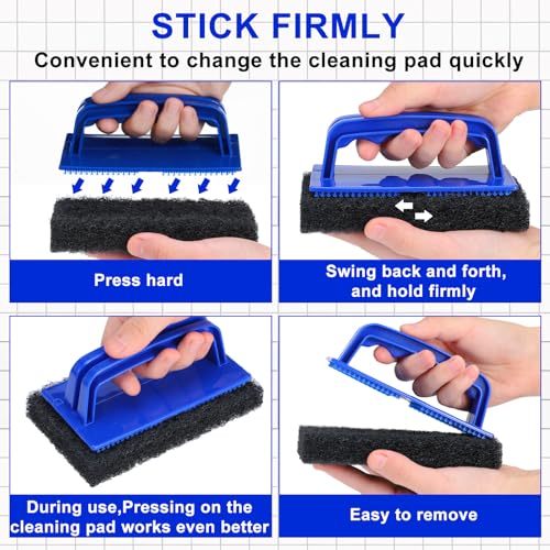 Image of Maxdot 18 Pcs Sponges with Handle Scrub Pad for Tile, Blue and Black