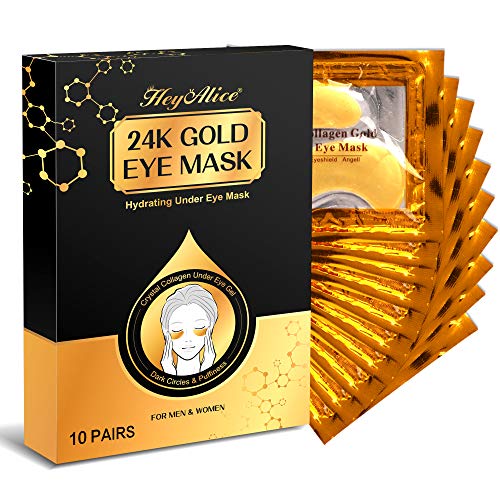 HeyAlice Under Eye Patches 24K Gold 10 Pairs Collegan Under Eye Mask Hyaluronic Acid for Puffy Eye and Dark Circle Vitamin Eye Gel for Women or Men