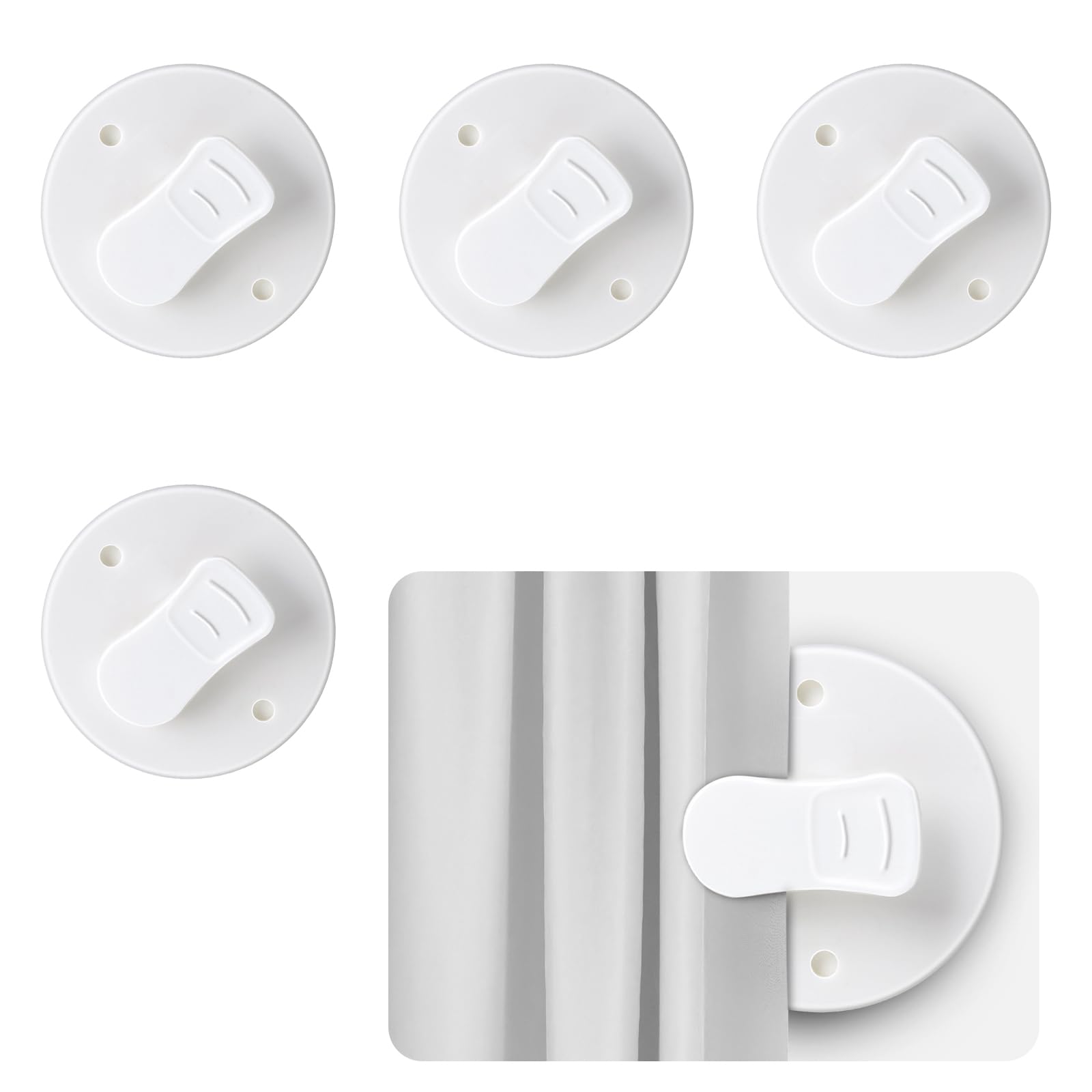 Pack of 4 Shower Curtain Clips 2 Inch Protection Splash Guard Clips Self-Adhesive Shower Curtain Clips Windproof Protection Clips White Shower Curtain for Holding Shower Curtain Clever Accessories (4)