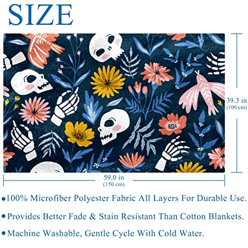 Couverture plaid squelette et fleurs 150x100 cm pour lit et canapé - 6