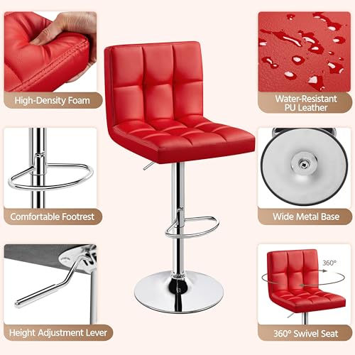 image for Yaheetech Bar Stools Set of 4, Adjustable PU Leather Swivel Barstools,