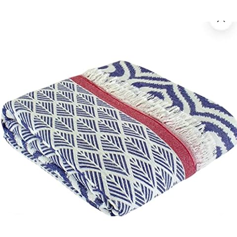 Luxury Soft Cotton Throw for Sofa Couch Bed. Contemporary and Modern with a Stylish Finish. Substantial and Elegant. Reversible, Multifunctional and Comfortable Blanket in Red and Blue 130 x 170 cm Cover