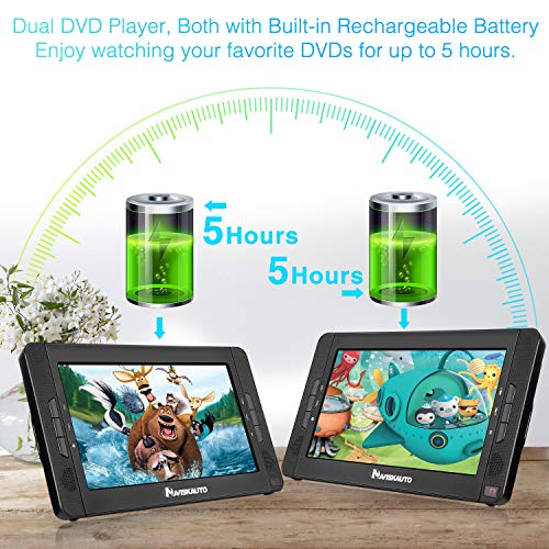 10.1" Dual Portable DVD Player for Car, Play a Same or Two Different Movies, 5-Hour Rechargeable Battery, Support USB/SD/MMC (2 X Portable DVD Player)