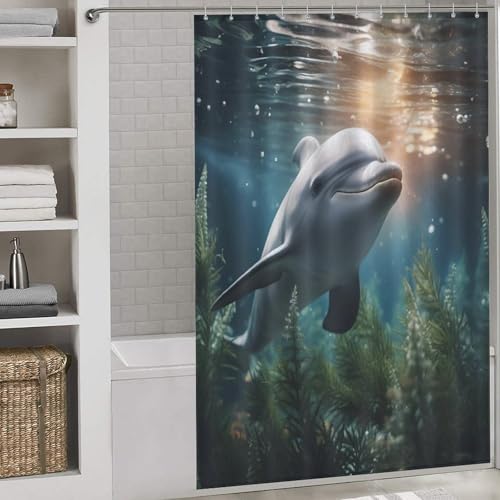 Rideau de douche dauphin en tissu polyester imperméable 152x183cm - 2