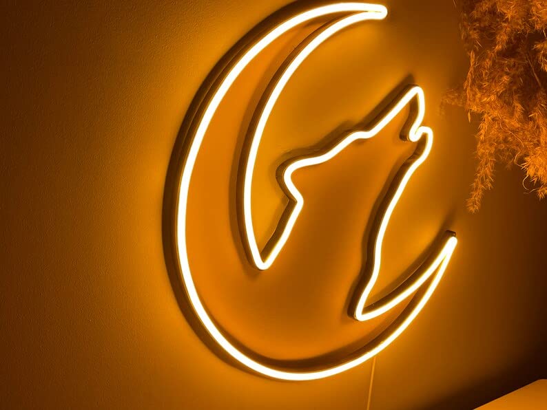 Image of VYNES WOLF LED Neon Signs Light LED Art Decorative Sign - Wall Decor /Table Decor, Home Decor for Wedding Party Kids Room Living Room House Bar Pub Hotel Beach Neon Signs LED