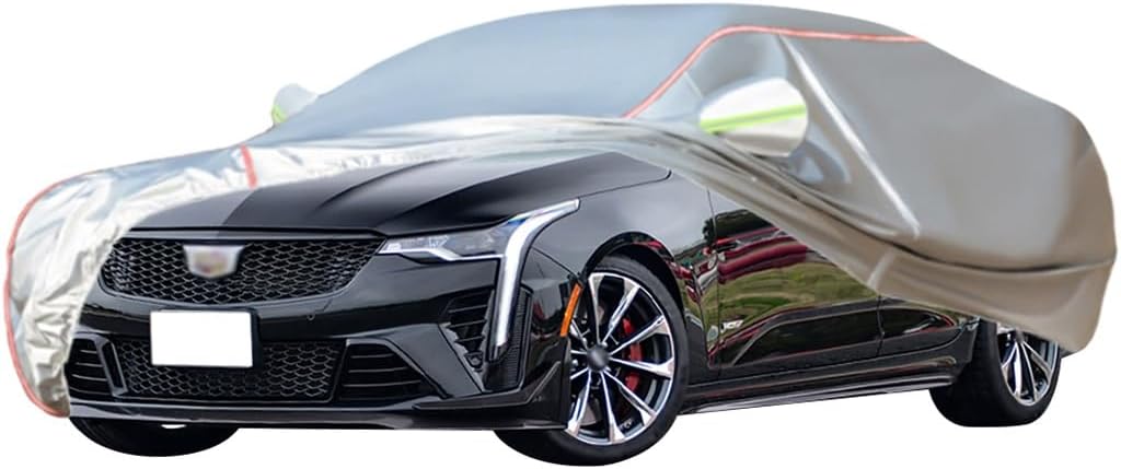 WOLWES Car Cover are Suitable for Cadillac CT4 All-Weather Windproof, Snowproof, Rainproof, UV-Protected and Breathable All-Season Universal with Side Door Zip Oxford Cloth Car Cover (Color : Black)